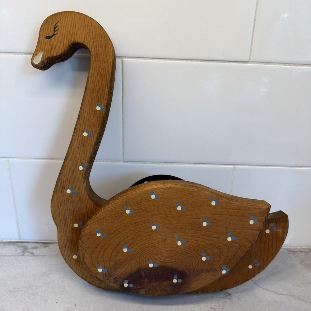 Vintage 1980s Home Interiors Hanging Wooden Polka Dot Goose Swan Wall Pocket